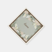 Serviette En Papier Fleurs d'aquarelle de vanille verte et crémeuse (Coin)