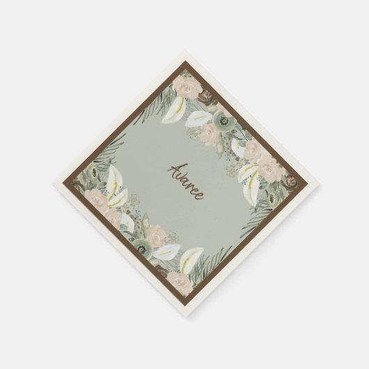 Serviette En Papier Fleurs d'aquarelle de vanille verte et crémeuse (Coin)