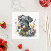 Serviette En Papier Fleurs d'aquarelle et chiot Schnauzer (En situation)
