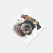 Serviette En Papier Fleurs d'aquarelle et chiot Schnauzer (Coin)