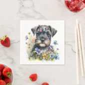 Serviette En Papier Fleurs d'aquarelle et chiot Schnauzer (En situation)