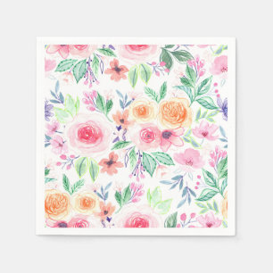 Serviette En Papier Fleurs d'aquarelle et feuilles