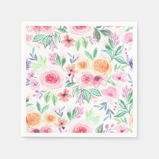 Serviette En Papier Fleurs d'aquarelle et feuilles (Devant)