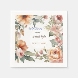 Serviette En Papier Fleurs d'aquarelle Fête des mariées minimale