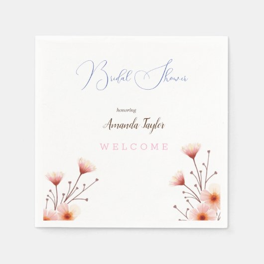 Serviette En Papier Fleurs d'aquarelle Fête des mariées minimale (Devant)