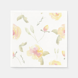 Serviette En Papier Fleurs d'aquarelle jaune citron