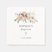 Serviette En Papier Fleurs d'aquarelle neutres simples | Baptême (Devant)