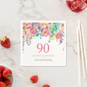Serviette En Papier Fleurs d'aquarelle Pastel 90e fête d'anniversaire (En situation)