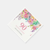 Serviette En Papier Fleurs d'aquarelle Pastel 90e fête d'anniversaire (Coin)