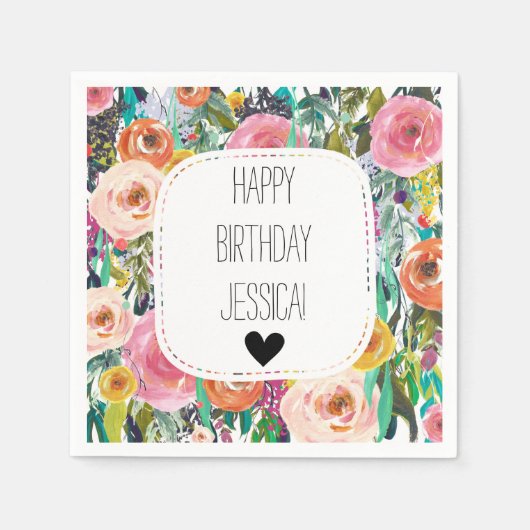 Serviette En Papier Fleurs d'aquarelle romantique du jardin (Devant)