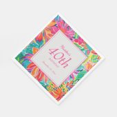 Serviette En Papier Fleurs d'aquarelle rose chaud 40e anniversaire (Coin)