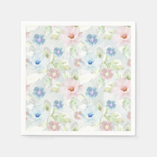 Serviette En Papier Fleurs d'aquarelle rose et bleu.