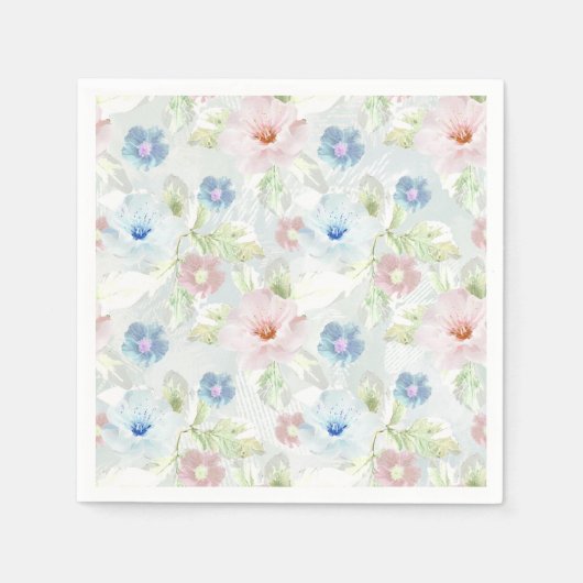 Serviette En Papier Fleurs d'aquarelle rose et bleu. (Devant)