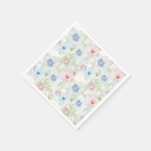 Serviette En Papier Fleurs d'aquarelle rose et bleu. (Coin)