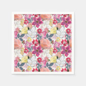 Serviette En Papier Fleurs d'aquarelle rose et rouge. (Devant)