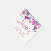 Serviette En Papier Fleurs d'aquarelle rose mauve 90e anniversaire (Coin)