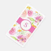 Serviette En Papier Fleurs d'aquarelle rose monogramme (Coin)