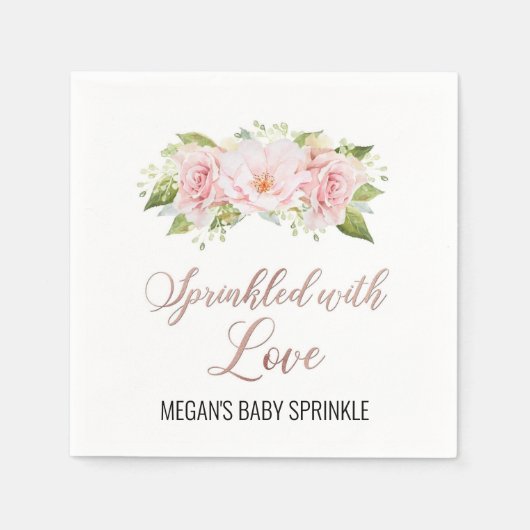 Serviette En Papier Fleurs d'aquarelle rose pâle parsemées d'amour (Devant)