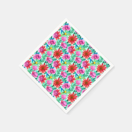 Serviette En Papier Fleurs d'aquarelle rose, rouge, vert (Coin)