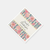 Serviette En Papier Fleurs d'aquarelle rose sur les bandes Mariage (Coin)