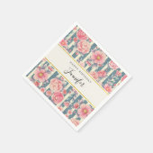 Serviette En Papier Fleurs d'aquarelle rose sur rayures Anniversaire (Coin)