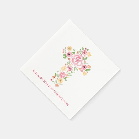 Serviette En Papier Fleurs d'aquarelle rose traversent la première com (Coin)