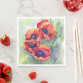 Serviette En Papier Fleurs d'aquarelle rouge pavot illustration fleurs (En situation)