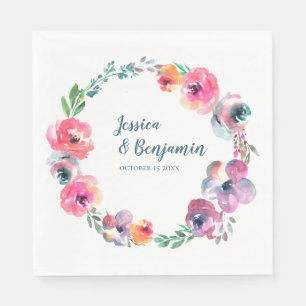 Serviette En Papier Fleurs d'aquarelle simples Mariage élégant moderne