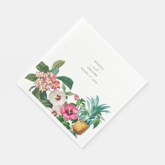 Serviette En Papier Fleurs d'aquarelle tropicale et Mariage de verdure (Coin)