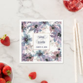 Serviette En Papier Fleurs d'aquarelle violet artistique, Bordure d'or (En situation)