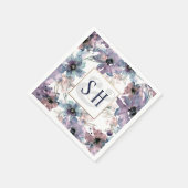 Serviette En Papier Fleurs d'aquarelle violette artistique, Monogramme (Coin)