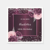 Serviette En Papier Fleurs d'argent bourgogne anniversaire (Devant)