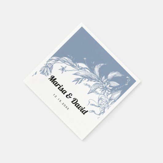 Serviette En Papier Fleurs d'art bleu et blanc foncé mariage (Coin)