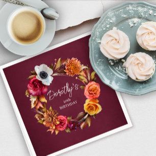 Serviette En Papier Fleurs d'automne Bourgogne Ton Terre 40e Anniversa