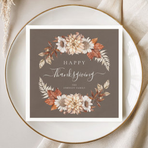 Serviette En Papier Fleurs d'automne Brun Rustique Joyeux Thanksgiving