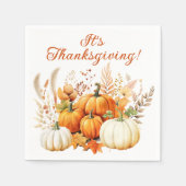Serviette En Papier Fleurs d'automne Citrouille blanc Thanksgiving Dîn (Devant)