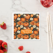 Serviette En Papier Fleurs d'automne citrouilles Roses (En situation)