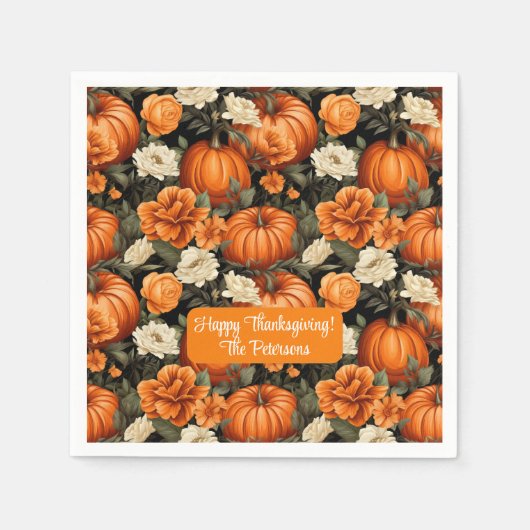 Serviette En Papier Fleurs d'automne citrouilles Roses (Devant)