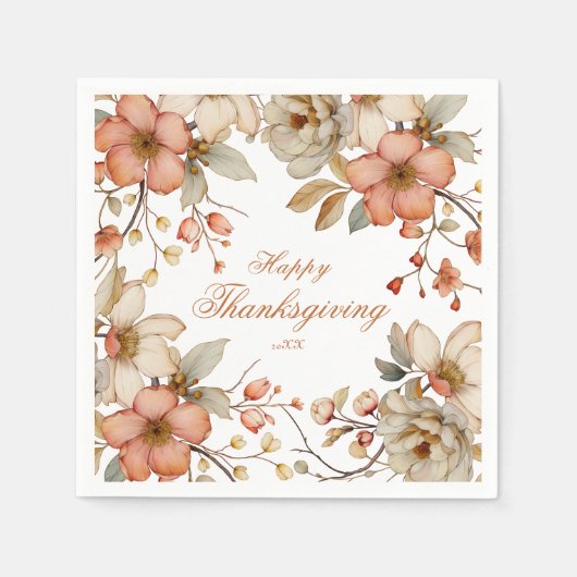 Serviette En Papier Fleurs d'automne de Thanksgiving (Devant)