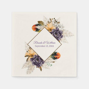Serviette En Papier Fleurs d'automne et Mariage en herbe Pampas