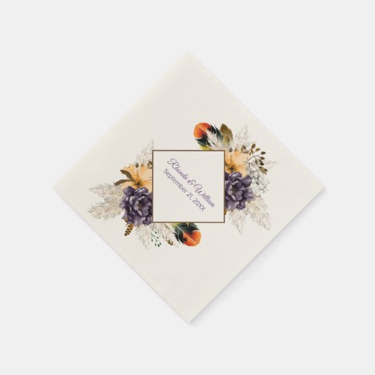 Serviette En Papier Fleurs d'automne et Mariage en herbe Pampas (Coin)