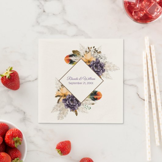 Serviette En Papier Fleurs d'automne et Mariage en herbe Pampas (En situation)