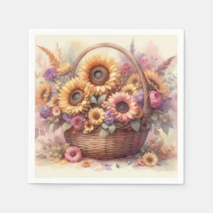 Serviette En Papier Fleurs d'automne et tournesols pastels d'aquarelle