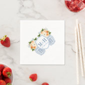 Serviette En Papier Fleurs d'automne Monogramme Chinoiserie Mariage (En situation)