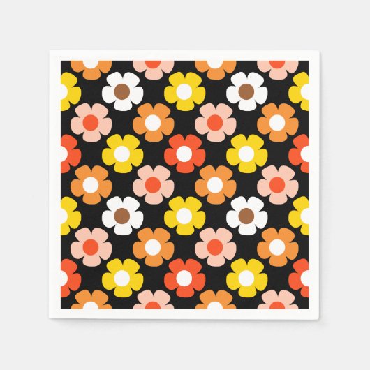 Serviette En Papier Fleurs d'automne rétro Motif Noir (Devant)