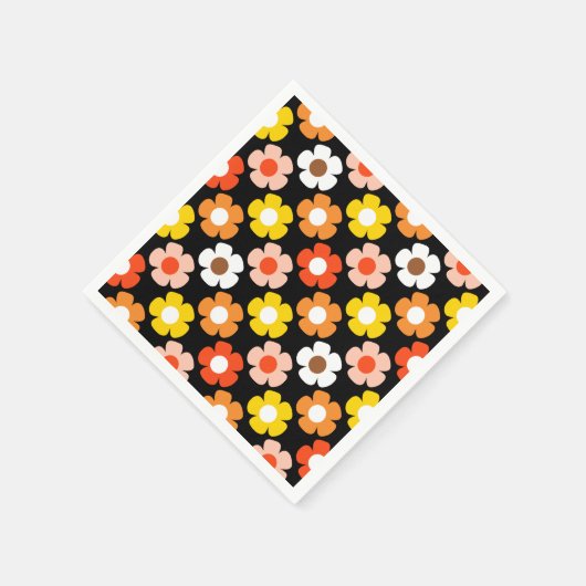 Serviette En Papier Fleurs d'automne rétro Motif Noir (Coin)