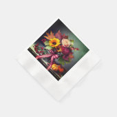 Serviette En Papier Fleurs d'automne & Ruban rouge/blanc, Papier à coc (Coin)