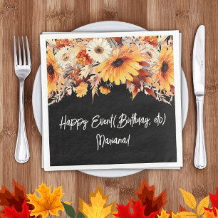 Serviette En Papier Fleurs d'automne sur serviettes de fête noires