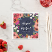 Serviette En Papier Fleurs de Bohême - Mariage bleu marine (En situation)