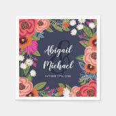 Serviette En Papier Fleurs de Bohême - Mariage bleu marine (Devant)